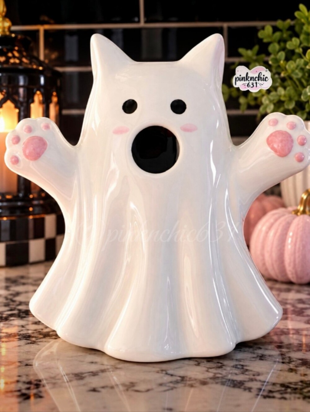 Ghost & Ghoul Large Ceramic Ghost Cat Halloween Decor Viral